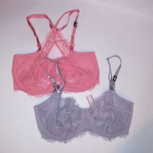 Set of 2 Victoria Secret Bra 32DDD Push Up Without Padding Pink Gray Lace New